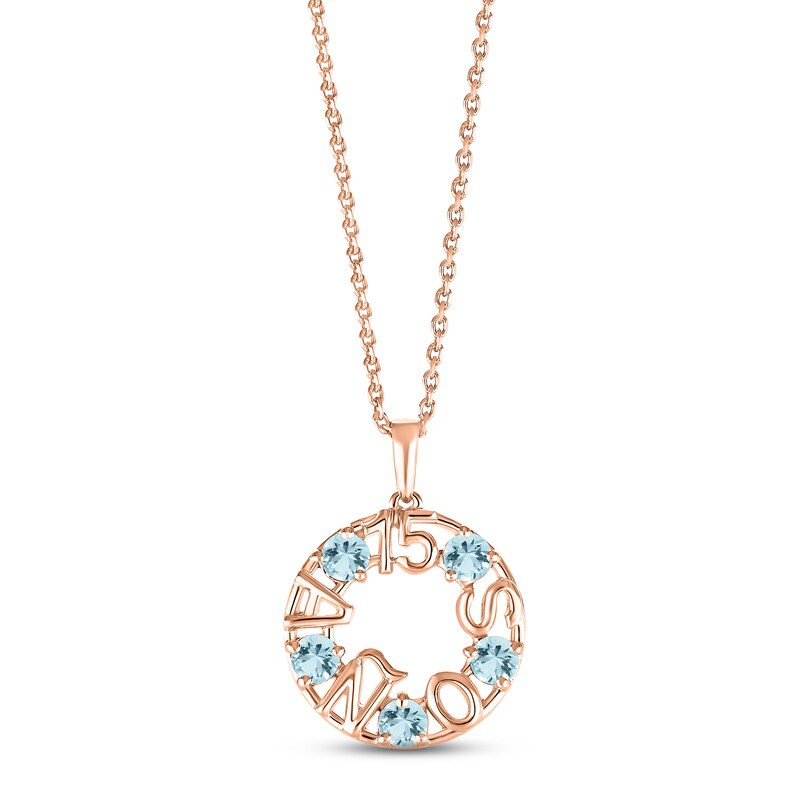 Main Image 1 of Aquamarine &quot;15 Años&quot; Birthstone Necklace 10K Rose Gold 18&quot;