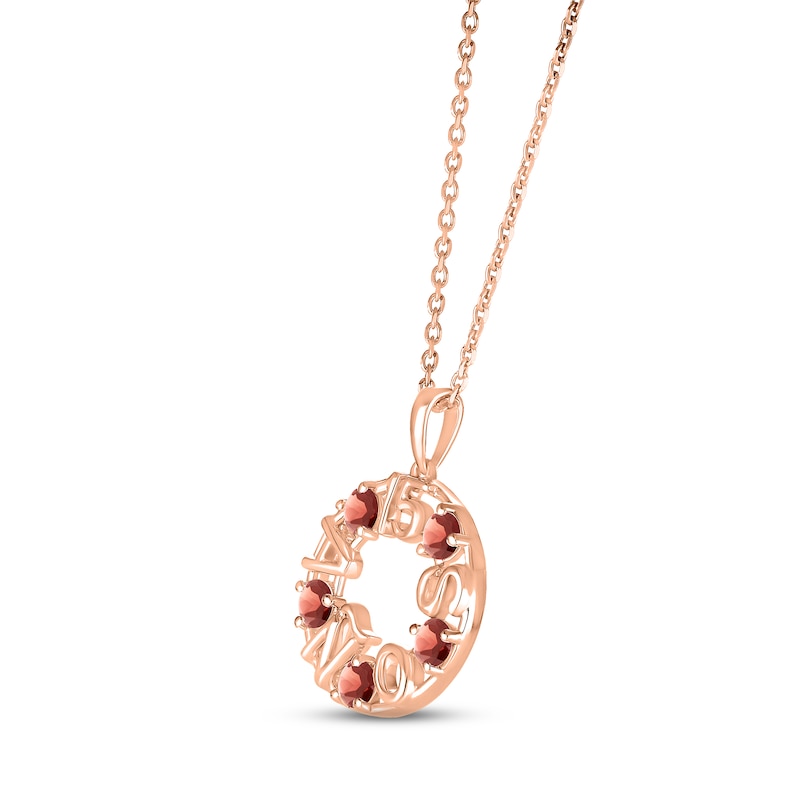 Main Image 2 of Garnet "15 Años" Birthstone Necklace 10K Rose Gold 18"