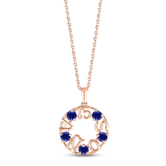 Blue Lab-Created Sapphire "15 Años" Birthstone Necklace 10K Rose Gold 18"