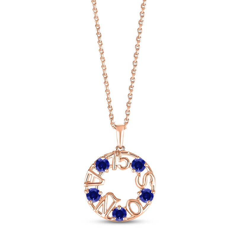 Main Image 1 of Blue Lab-Created Sapphire &quot;15 Años&quot; Birthstone Necklace 10K Rose Gold 18&quot;