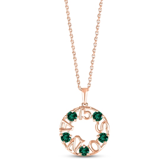 Lab-Created Emerald "15 Años" Birthstone Necklace 10K Rose Gold 18"
