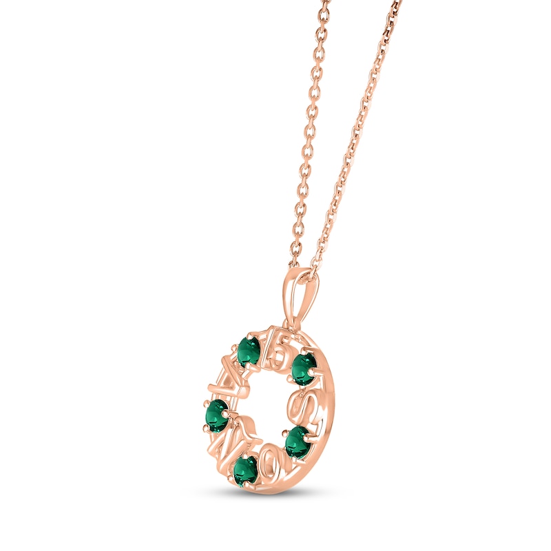 Lab-Created Emerald "15 Años" Birthstone Necklace 10K Rose Gold 18"