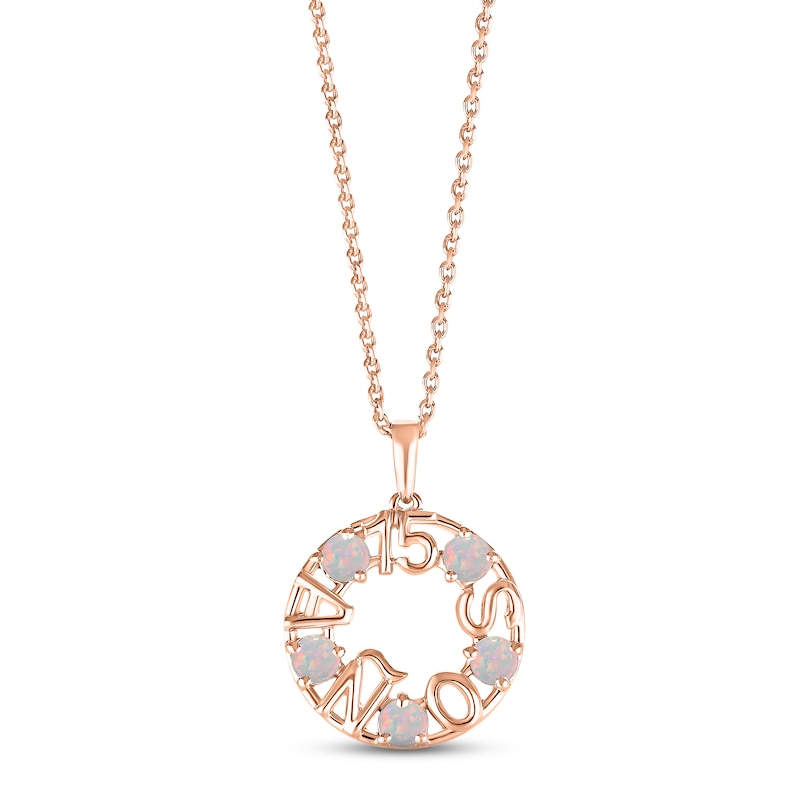 Main Image 1 of Lab-Created Opal &quot;15 Años&quot; Birthstone Necklace 10K Rose Gold 18&quot;