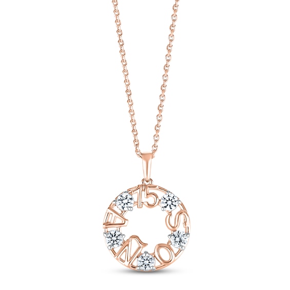 White Lab-Created Sapphire "15 Años" Birthstone Necklace 10K Rose Gold 18"