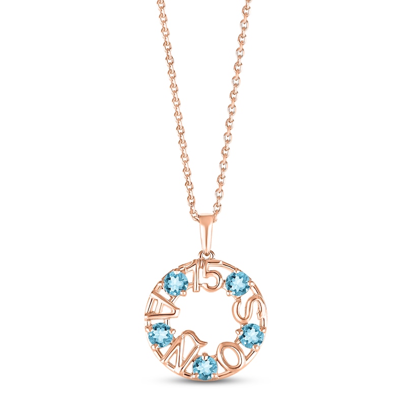 Main Image 1 of Swiss Blue Topaz &quot;15 Años&quot; Birthstone Necklace 10K Rose Gold 18&quot;
