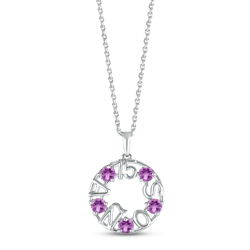 Main Image 1 of Amethyst &quot;15 Años&quot; Birthstone Necklace 10K White Gold 18&quot;