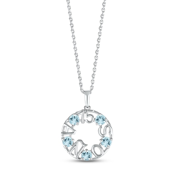 Aquamarine "15 Años" Birthstone Necklace 10K White Gold 18"
