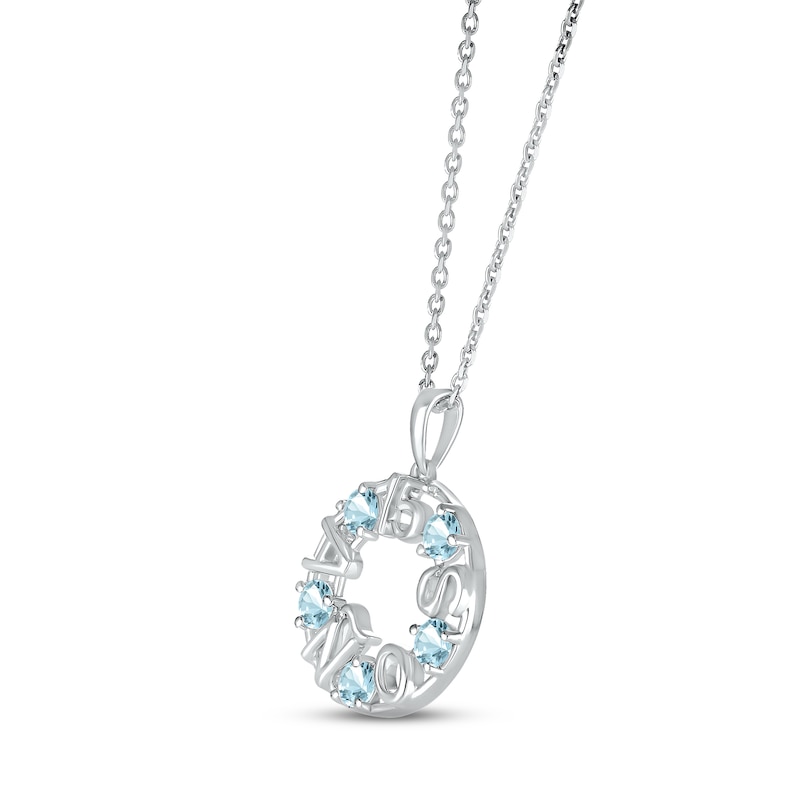 Aquamarine "15 Años" Birthstone Necklace 10K White Gold 18"