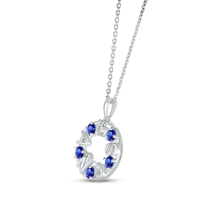 Main Image 2 of Blue Lab-Created Sapphire &quot;15 Años&quot; Birthstone Necklace 10K White Gold 18&quot;
