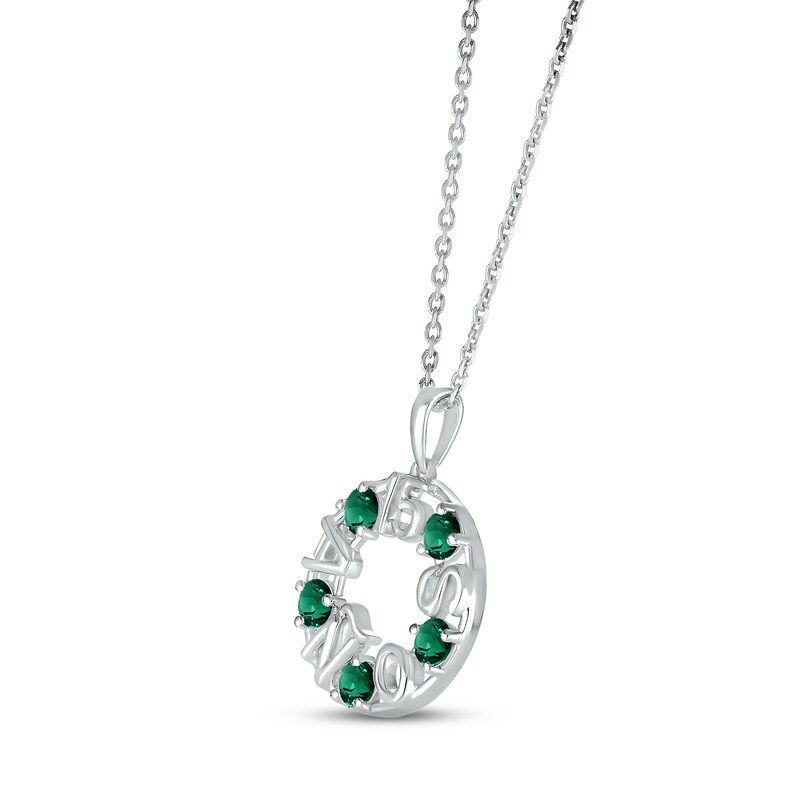 Lab-Created Emerald "15 Años" Birthstone Necklace 10K White Gold 18"