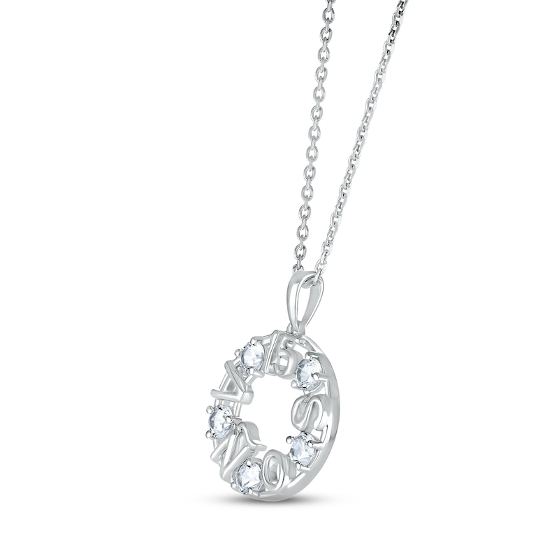 Main Image 2 of White Lab-Created Sapphire &quot;15 Años&quot; Birthstone Necklace 10K White Gold 18&quot;