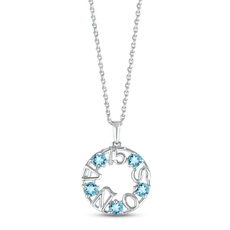 Main Image 1 of Swiss Blue Topaz &quot;15 Años&quot; Birthstone Necklace 10K White Gold 18&quot;