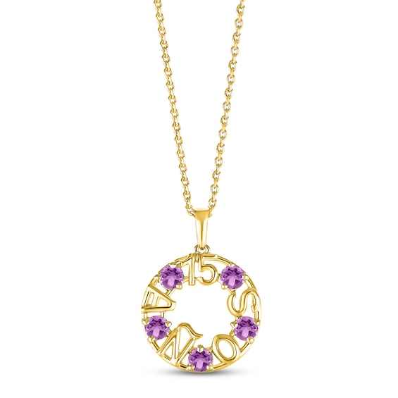 Amethyst "15 Años" Birthstone Necklace 10K Yellow Gold 18"