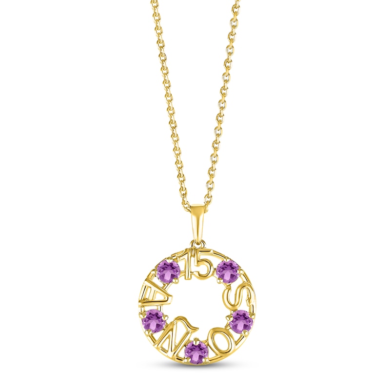 Main Image 1 of Amethyst &quot;15 Años&quot; Birthstone Necklace 10K Yellow Gold 18&quot;