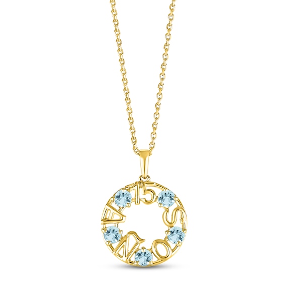 Aquamarine "15 Años" Birthstone Necklace 10K Yellow Gold 18"