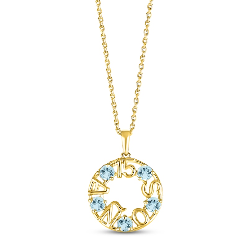 Main Image 1 of Aquamarine &quot;15 Años&quot; Birthstone Necklace 10K Yellow Gold 18&quot;