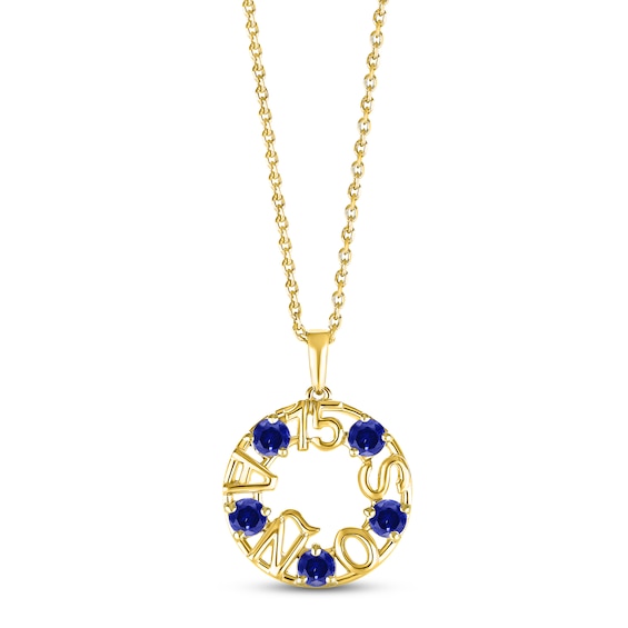 Blue Lab-Created Sapphire "15 Años" Birthstone Necklace 10K Yellow Gold 18"