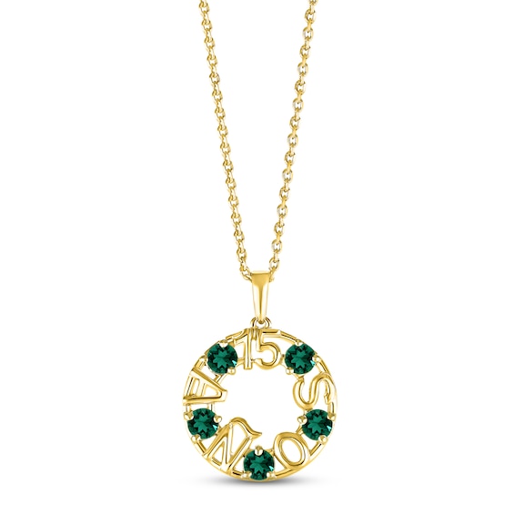 Lab-Created Emerald "15 Años" Birthstone Necklace 10K Yellow Gold 18"