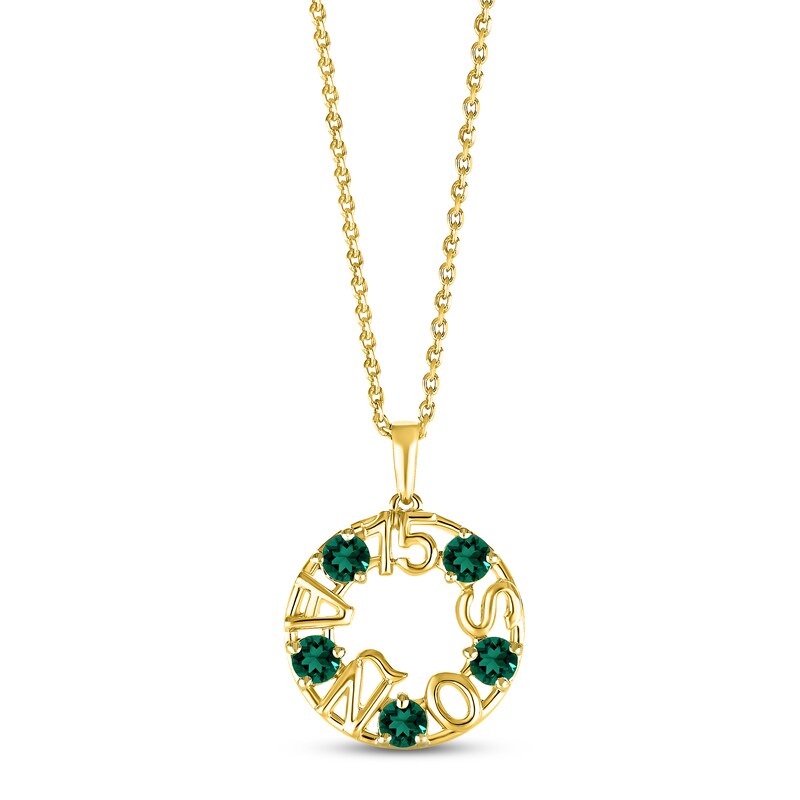Main Image 1 of Lab-Created Emerald &quot;15 Años&quot; Birthstone Necklace 10K Yellow Gold 18&quot;