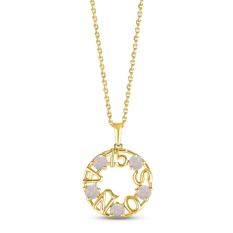 Main Image 1 of Lab-Created Opal &quot;15 Años&quot; Birthstone Necklace 10K Yellow Gold 18&quot;