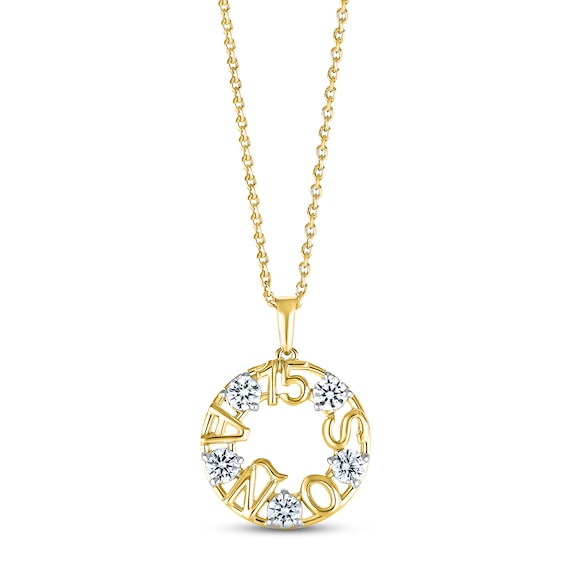 White Lab-Created Sapphire "15 Años" Birthstone Necklace 10K Yellow Gold 18"