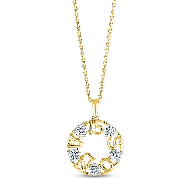 White Lab-Created Sapphire "15 Años" Birthstone Necklace 10K Yellow Gold 18"