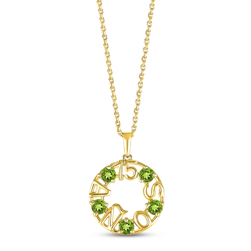Peridot "15 Años" Birthstone Necklace 10K Yellow Gold 18"