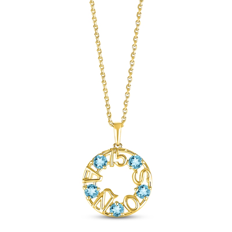 Main Image 1 of Swiss Blue Topaz &quot;15 Años&quot; Birthstone Necklace 10K Yellow Gold 18&quot;