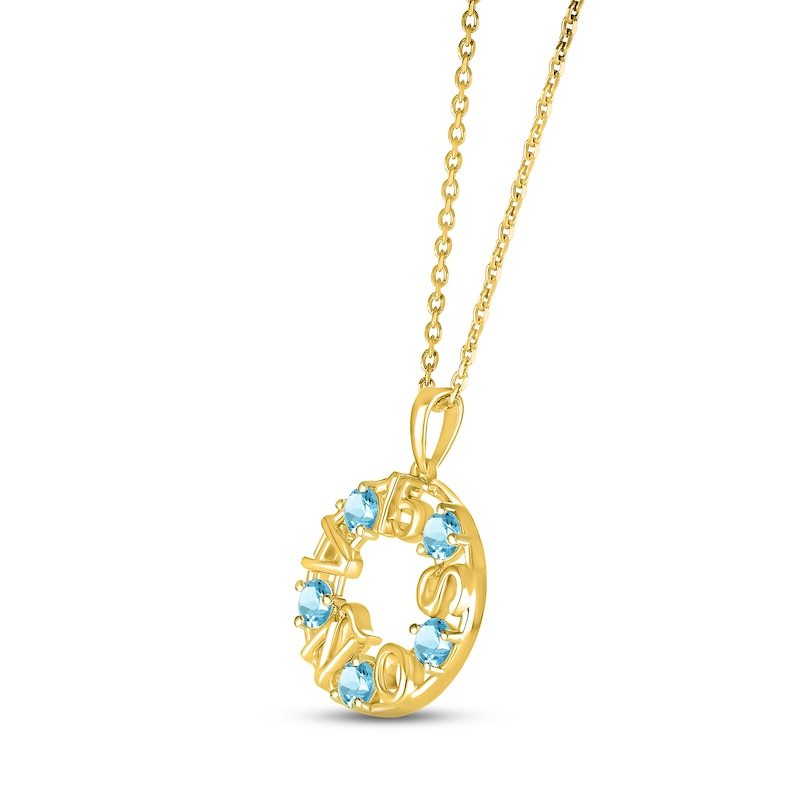 Swiss Blue Topaz "15 Años" Birthstone Necklace 10K Yellow Gold 18"