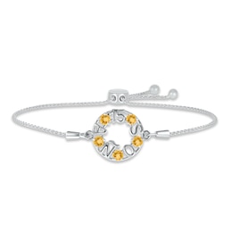 Citrine "15 Años" Birthstone Bolo Bracelet Sterling Silver 9.5"