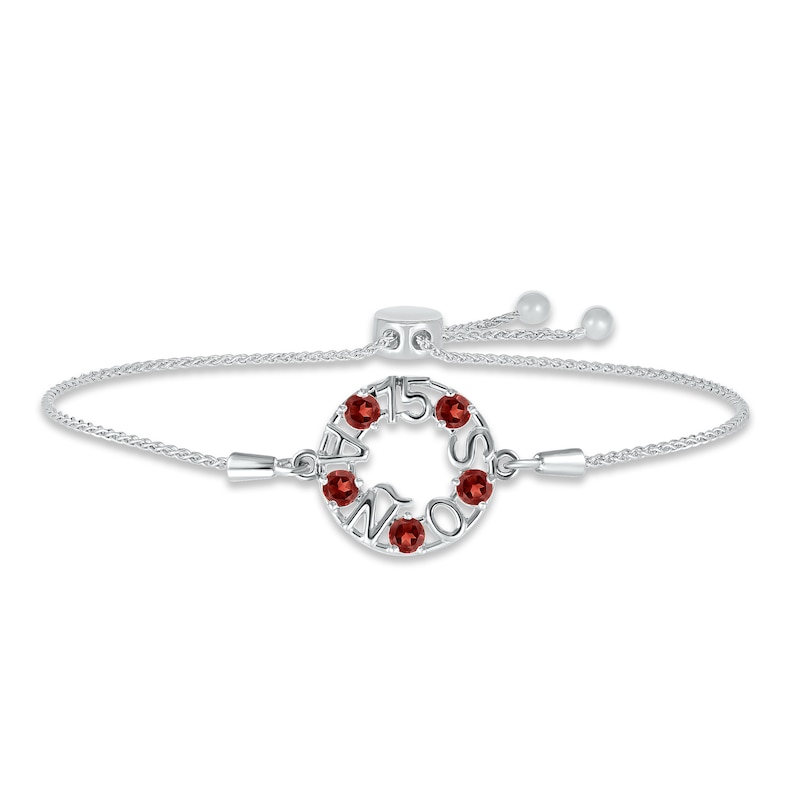 Main Image 1 of Garnet &quot;15 Años&quot; Birthstone Bolo Bracelet Sterling Silver 9.5&quot;