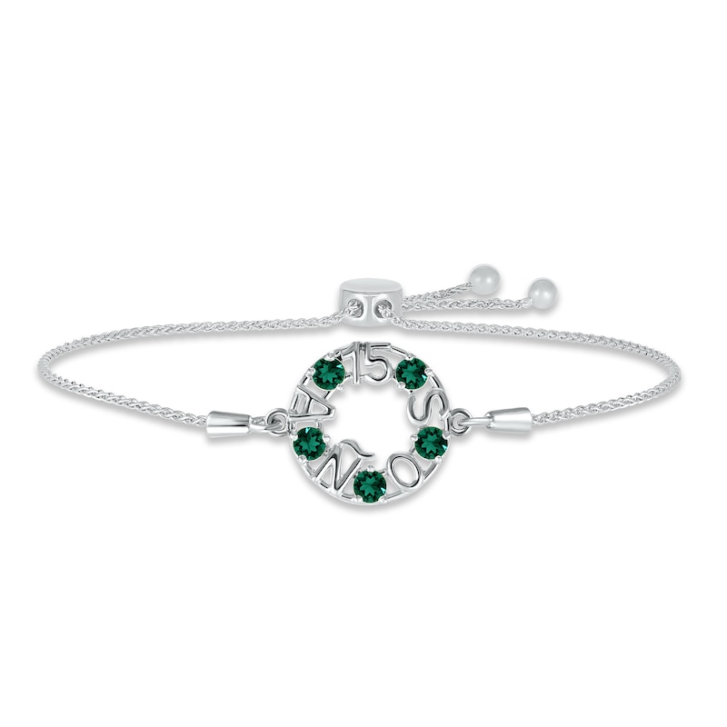 Main Image 1 of Lab-Created Emerald &quot;15 Años&quot; Birthstone Bolo Bracelet Sterling Silver 9.5&quot;