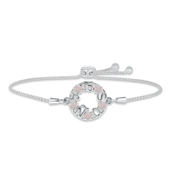 Lab-Created Opal "15 Años" Birthstone Bolo Bracelet Sterling Silver 9.5"
