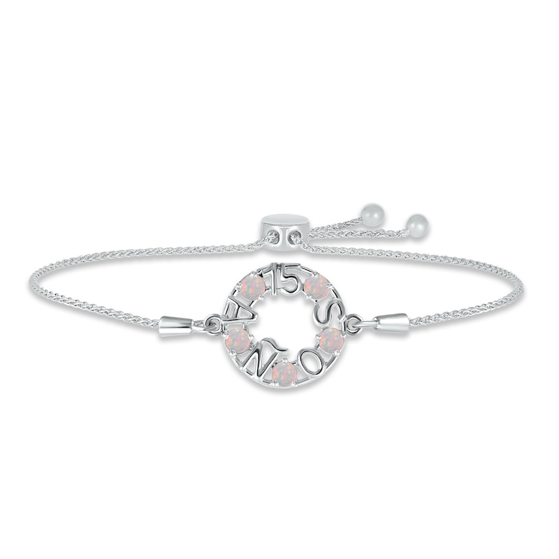 Main Image 1 of Lab-Created Opal &quot;15 Años&quot; Birthstone Bolo Bracelet Sterling Silver 9.5&quot;