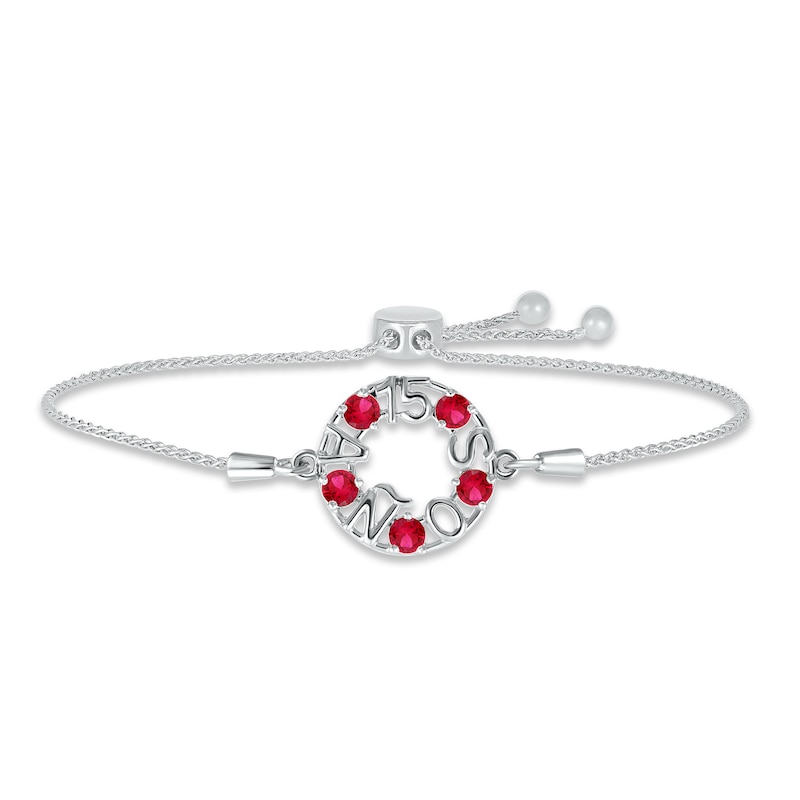 Main Image 1 of Lab-Created Ruby "15 Años" Birthstone Bolo Bracelet Sterling Silver 9.5"