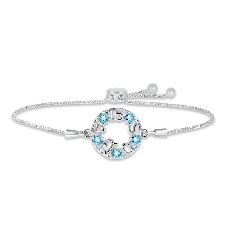 Main Image 1 of Swiss Blue Topaz &quot;15 Años&quot; Birthstone Bolo Bracelet Sterling Silver 9.5&quot;