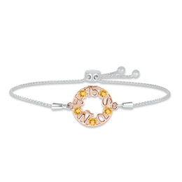 Citrine "15 Años" Birthstone Bolo Bracelet Sterling Silver & 10K Rose Gold 9.5"
