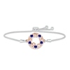 Thumbnail Image 1 of Blue Lab-Created Sapphire &quot;15 Años&quot; Birthstone Bolo Bracelet Sterling Silver & 10K Rose Gold 9.5&quot;