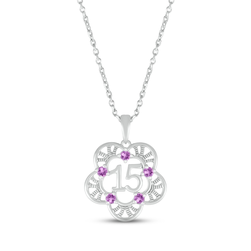 Main Image 1 of Amethyst Quinceañera Flower Necklace Sterling Silver 18&quot;