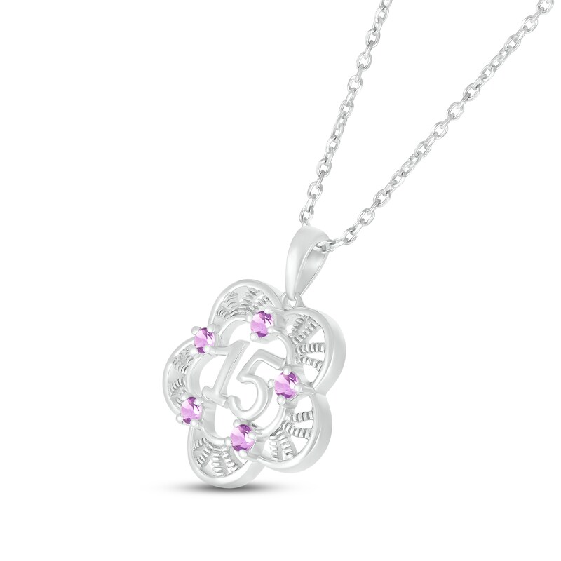 Main Image 2 of Amethyst Quinceañera Flower Necklace Sterling Silver 18&quot;