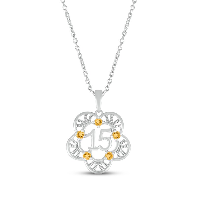 Main Image 1 of Citrine Quinceañera Flower Necklace Sterling Silver 18"