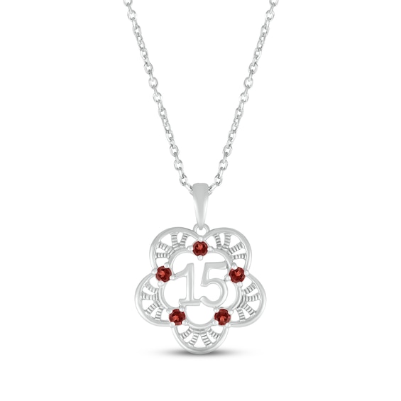 Garnet Quinceañera Flower Necklace Sterling Silver 18"