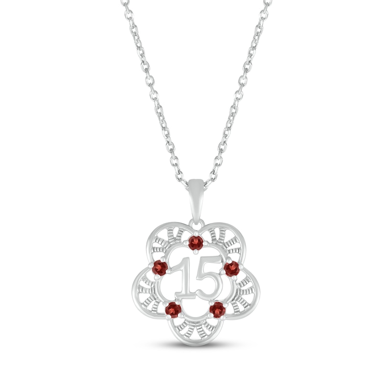 Main Image 1 of Garnet Quinceañera Flower Necklace Sterling Silver 18&quot;