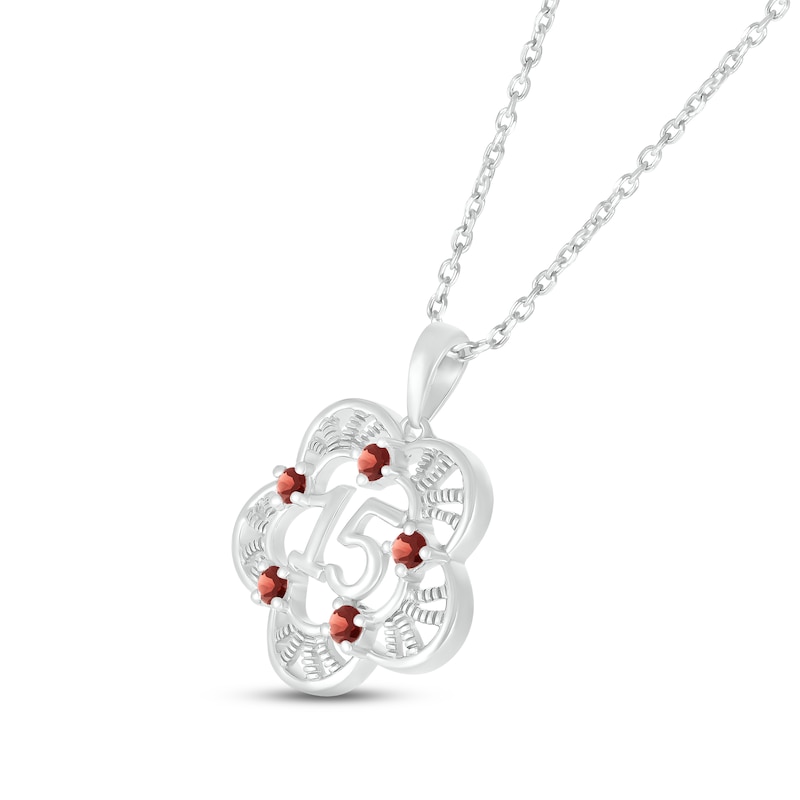 Main Image 2 of Garnet Quinceañera Flower Necklace Sterling Silver 18&quot;