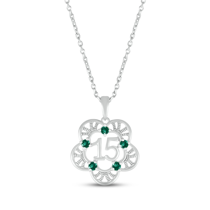 Main Image 1 of Lab-Created Emerald Quinceañera Flower Necklace Sterling Silver 18&quot;