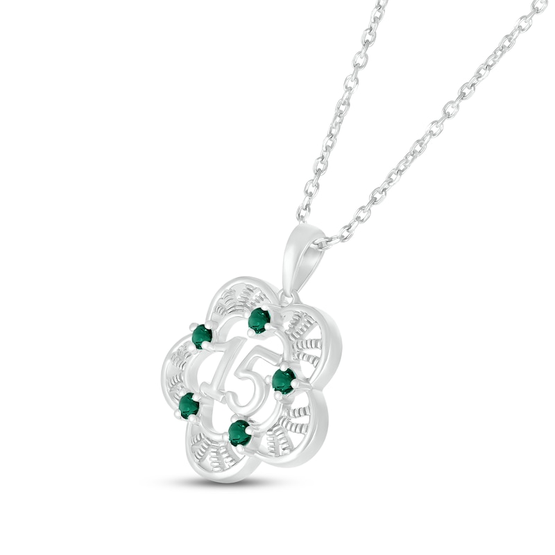 Main Image 2 of Lab-Created Emerald Quinceañera Flower Necklace Sterling Silver 18&quot;