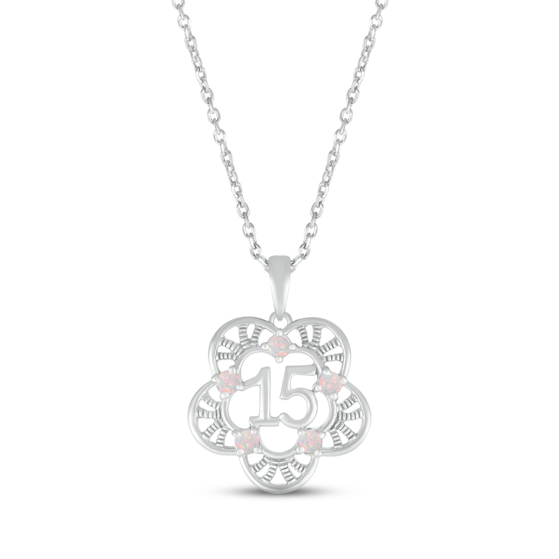 Main Image 1 of Lab-Created Opal Quinceañera Flower Necklace Sterling Silver 18&quot;