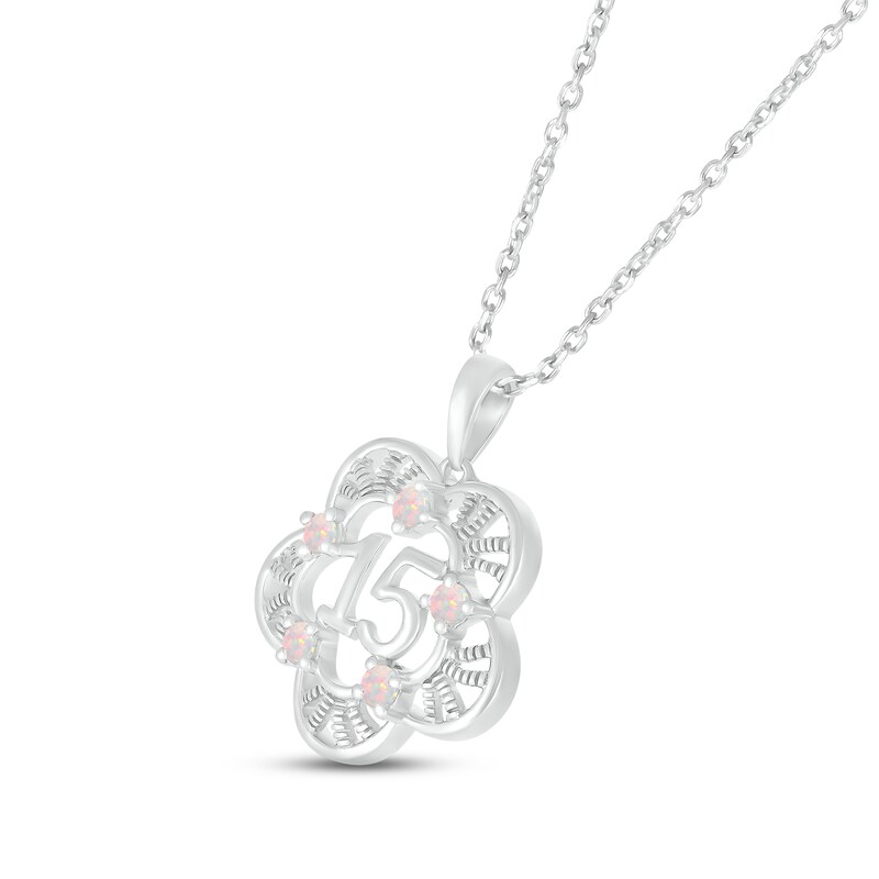Main Image 2 of Lab-Created Opal Quinceañera Flower Necklace Sterling Silver 18&quot;