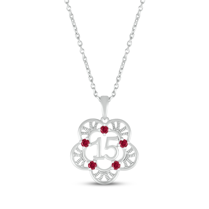 Main Image 1 of Lab-Created Ruby Quinceañera Flower Necklace Sterling Silver 18&quot;