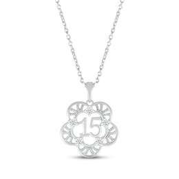 White Lab-Created Sapphire Quinceañera Flower Necklace Sterling Silver 18"